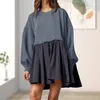 Basic Casual Dresses Women Oversized Knit Dress Asymmetrical Hem Flowy Pleated Solid Color A Line Daily Commuting 230912