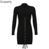 Basic Casual Dresses Women Tie Up Bandage Black Bodycon Dress Fashion Autumn Long Sleeve Knitted Mini Ladies Skinny 230912