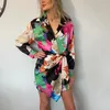 Casual Dresses GPBD 2023 Fashion Women Street Style Kort klänning långärmad lapel tryckt lady mini skjorta