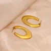 Boucles d'oreilles créoles Vintage en acier inoxydable plaqué or, accessoires d'oreille ovales plats en forme de C pour femmes