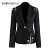 Damenanzüge Blazer TWOTWINSTYLE Loose Fit Schwarz Hollow Out Pin Spliced Jacke Blazer Revers Langarm Frauen Mantel Mode Herbst Winter 230912