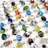 Band Rings Newest 20 Pieces/Lot Imitation Glaze Band Rings Mix Style Glass Flower Designs Fit Womens And Men Fashion Party Charm Gem J Dhbdi