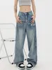 Jeans da donna Design in stile americano Sensation Tubo dritto strappato per le donne 2023 Pantaloni a gamba larga a vita alta