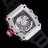 New 35-02 Miyota Automatic Mens Watch Skeleton Dial Steel Case Gents Sport Watches Black Rubber Strap Folding Clasp