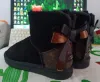 Venta caliente AUS Diseño clásico L Bow U botas botas de nieve para mujer bowknot mantener abrigado Botas de felpa de piel de oveja de cuero genuino Transbordo gratuito U201