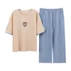 Frauen Nachtwäsche Frauen Pyjamas Set Summer Kurzärmel Casual Pyjama Baumwolle weibliche Kalbhose Pyjamas Loungewear