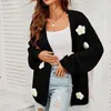 Tricots pour femmes Tees Décor floral Cardigans tricotés Femmes Automne Col V Lanterne Manches longues Manteaux Femme Lâche Couleur Solide Pulls Veste 230911