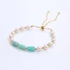 Natural Stone Aquamarine Pearl Loose Bead Armband Justerbar pelare Stone Pärlade armband smycken för kvinnor gåva