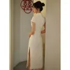 エスニック服あなたのQipaoホワイトチョンサムウェディングドレス中国の婚約バックドアブライダルトーストイブニングドレスプロムパーティーハンフーガウン