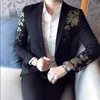 남자 양복 블레이저 금색 꽃 프린트 원 버튼 블레이저 재킷 남자 브랜드 파티 파티 웨딩 페스티벌 세련된 슬림복 블레이저 남자 의상 homme 230912