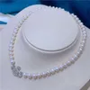 Western Empress Dowager Saturn Tamsui 7-8mm nära rund True Pearl Necklace Women's French Full Diamond Planet Collar Chain Accessories 569d