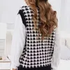 Vår- och höstens ärmlös tröja Vest Houndstooth Womens Sticked Coat