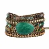 Bangle echt leer natuursteen edelsteen kristal kralen armband Vinage stijl groene steen handgeweven 5 wikkelarmband sieraden 230911