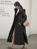 Women Down Parka Super Long Female Knee Jacket Woman with Thick Black Coat in Winter