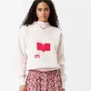 23 French Autumn Isabel Marants Beflockungsdruck Loose Triangle Neck Pullover Sweatshirt Damen Langarm Wool Guard