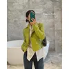 Cuir femme 2023 femme vert Moto Biker fermeture éclair Faux Pu vestes Blazers Trench manteaux vêtements imperméables pardessus printemps élégant