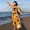 Etniska kläder 2023 Kvinnor Fashion Print Muslim Maxi Dress Luxury Brodery Party Dresses Slim Fit Classic Islam Marockan