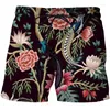 Mäns shorts 2023 Summer Men Women Unisex Casual 3D Print Flower Bird and Plant Illustration Manliga byxor överdimensionerad strand kort