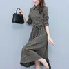 Casual Dresses Fashion Vintage Style Mid Length Plaid Dress Long Thick Bottom For Women