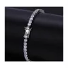 Bracelets de tennis Bijoux Hip Hop Luxe Bling 4Mm Zircon Mode Tendance Hommes Femmes Rhodium Plaqué Or 18K Drop Livraison Av9E0277o