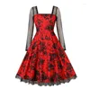 Abiti casual Donna Festa di Halloween Manica lunga Scava fuori pizzo Abito da skater Retor vintage stile gotico Lolita