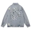 Herenjassen LACIBLE Spider Applique Borduren Denim Jas Meerdere Zakken Overjas Lente Herfst Effen Kleur Mannen Vrouwen Jas 230912