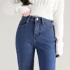 Jeans Femme 2023 Femmes Thermique Chaud Peluche Taille Haute Stretch Vintage Bleu Hiver Neige Streetwear Pantalon Droit Pantalons Filles