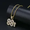 Europe and America Fashion Hip Hop Jewlery Yellow White Gold Plated CZ 88 Rising Rich Pendant Necklace for Men Women Nice Gift238j