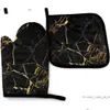 Oven Mitts Black And Gold Marble Gloves Pot Rack Heat-Resistant For Safe Cooking Baking Grills Z230810 Drop Delivery Home Garden Kitch Dhc6K