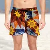 Shorts masculinos 2023 verão girassol padrão praia 3d elegante e confortável secagem rápida resort estilo selva tropical