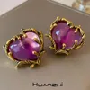 Parte posteriore Orecchini Jelly Purple Heart Cristallo smaltato Love Metal Ear Clip per le donne Ragazza Party Jewelry Gift HUANZHI 2023 INS