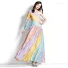 Casual Dresses Summer Dress Women Tie Dye Diagonal Collar Elegant Böhmen Sundress STEVELESS Strandkvalitet Tryckfest PO