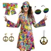 Abiti sexy urbani 5 pezzi Set anni '60 anni '70 Accessori per costumi hippie da donna Vestito da discoteca hippie Vestito hippie svasato Boho di Halloween 230911