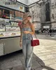 Kvinnors jumpsuits rompers pokiha kvinnor chic denim knapp stropplös rör topp vintage casual backless elastic force kvinnliga streetwear playsuits 230912