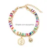 Catena a doppio strato Evil Eye Perla Fascino Argilla polimerica Heishi Perline Braccialetti Summer Beach Style Gioielli Consegna di goccia Dhnh0