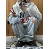 Felpe con cappuccio da donna QWEEK Y2k Felpa con zip vintage da donna Streetwear Felpe grafiche oversize Hippie Harajuku ricamato grigio con cappuccio