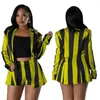 Women's Tracksuits Fashion Women Streetwear Set Female 2PCS Outfits Girl's Outerwear Coat Shorts Suit Lady's Stripped Two Piece Sets