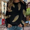 Sweat à capuche pour femmes, col rond, manches longues, imprimé plumes, pull à la mode, haut ample, sweat-shirt ajusté pour femmes