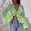 Camicette da donna Manica svasata Camicia abbottonata Y2K Top corto trasparente Vintage E-Girl Moda Streetwear Donna Bianco