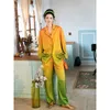 Vêtements de nuit pour femmes 2023 dégradé orange pyjama ensembles à manches longues printemps automne mince vert costume de maison pour les femmes