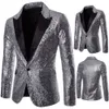 Costumes pour hommes Blazers Hommes Slim Fit Costume Formel Sequin Blazer Manteau Brillant Veste Un Bouton Tops Stage Performer Formel Hôte Costume Violet Or Argent 230912