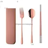 Set di posate 4 pezzi Set di stoviglie per cena in acciaio inossidabile occidentale Nuove posate Bacchette Cucchiaio Forchetta Stoviglie con scatola per scuola per bambini Q Dhsj9