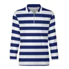 Men's Polos Retro Nautical Casual T-Shirts Navy Blue And White Stripe Polo Shirts Men Funny Shirt Autumn Long-Sleeve Custom Clothes Big Size