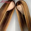 Perruque Lace Front Wig brésilienne Remy, cheveux naturels lisses, 13x4, à reflets blonds, densité 180, 176s, pour femmes