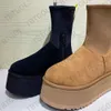 Nya klassiska Dippers Suede Neoprene Boot Platform Mini Boot Australian Winter Snow Boots For Women Real Leather Warm Ankel Päls Booties Luxurious Shoe No476