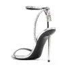 Naken hänglås utsmyckade sandaler silver glittrande paljetter ankel-remmen stilett klackar kväll spetsiga skor 10.5 cmwomen's heeled lyxdesigners klädskor