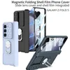Lyxringshållare rustning Vogue telefonfodral för Samsung Galaxy Z Folding Fold5 5G Glidande fönster Magnetiskt gångjärn Membran Hybrid Rugged Car Mount Kickstand Fold Shell