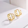 Pendientes De Botón De Plata De Ley S925 Diseño Ahuecado Círculo Cuadrado Moda De Mujer Estilo Frío Simple Y Versátil