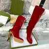 Big Size Women Designer Zipper Slip-on Black Lady Leather Pleated High Heel Boots Desert Flamingos Letter Canvas