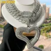 Pendant Necklaces Iced Out Big Hollow Heart Pendant Necklace Bling Rectangle CZ Cubic Zirconia Tennis Chain Charm Women Men HipHop Jewelry 230911